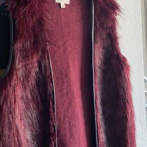 Love on a hanger burgundy leather fur vest